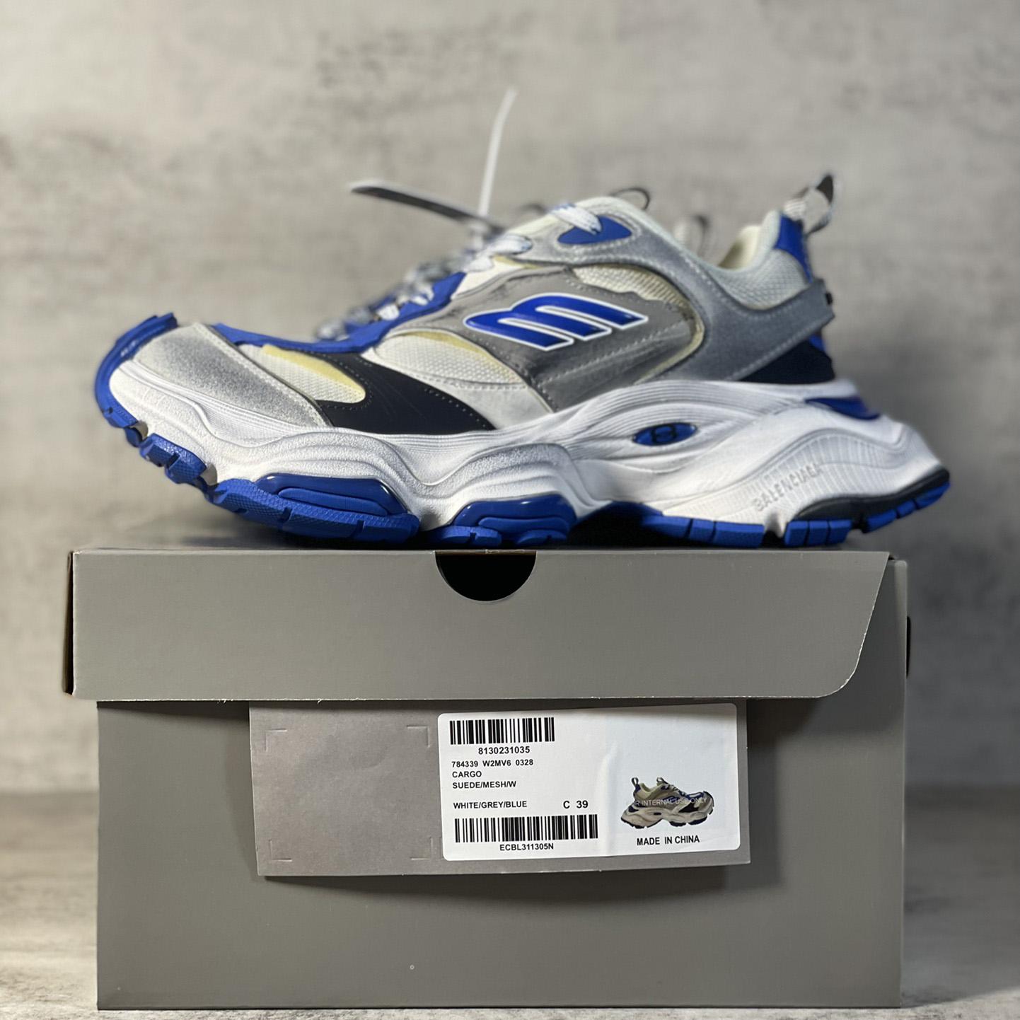 Balenciaga Cargo Sneaker In Grey,White And Blue  - FashionPlug