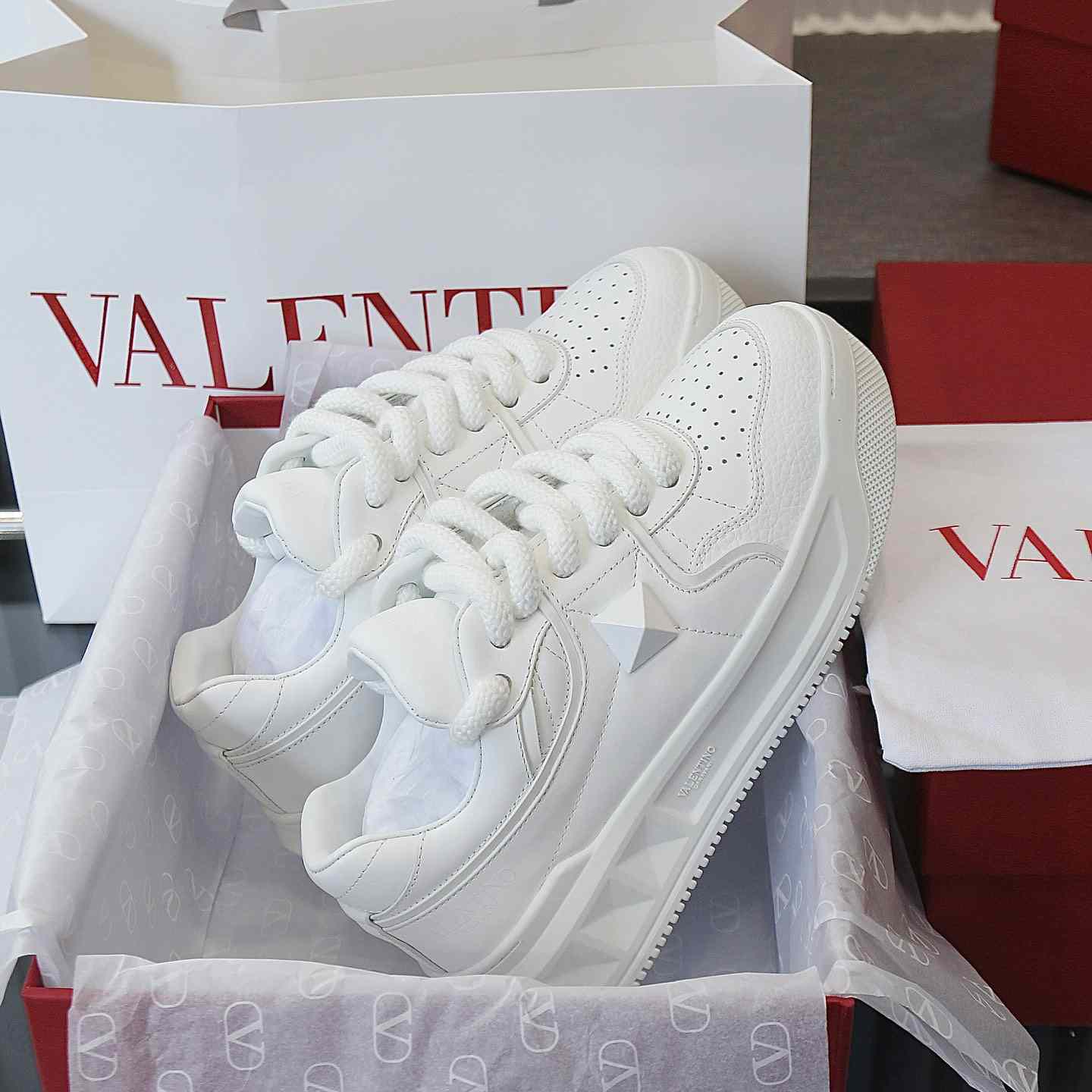 Valenti Garavani One Stud Jacquard Sneakers - FashionPlug