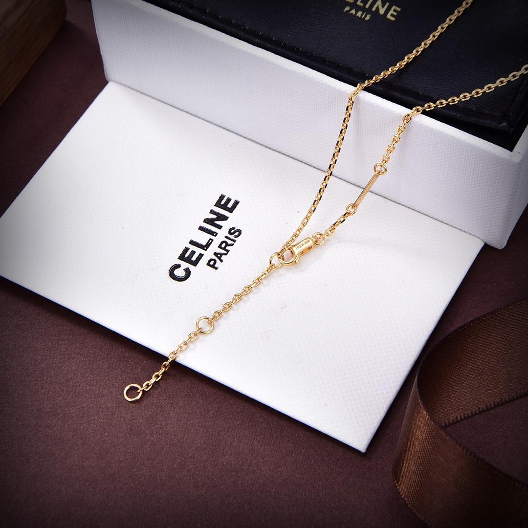 Celine Triomphe Indie Small Charms Necklace In Brass With Gold Finish And Nero Assoluto - FashionPlug