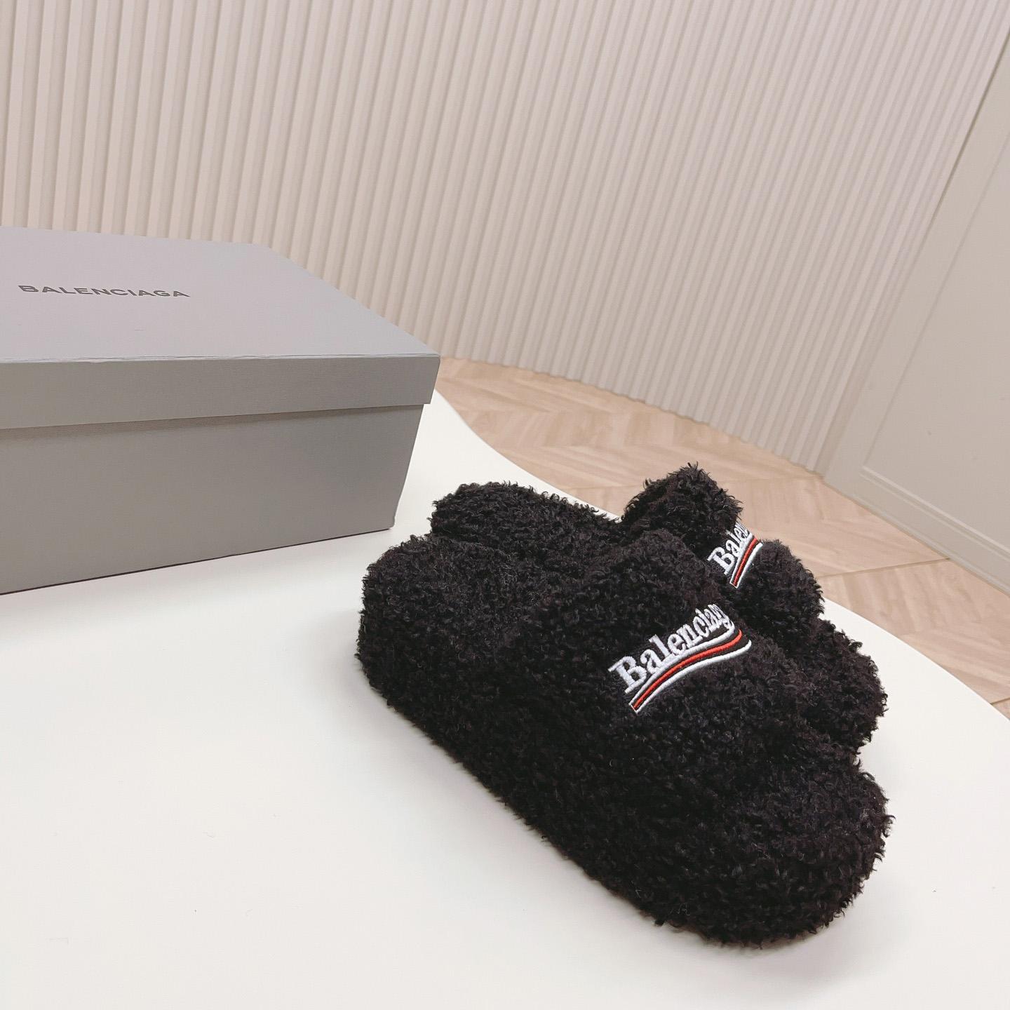 Balenciaga Furry Platform Sandal In Black - FashionPlug