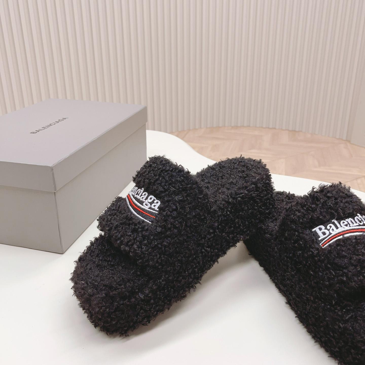 Balenciaga Furry Platform Sandal In Black - FashionPlug