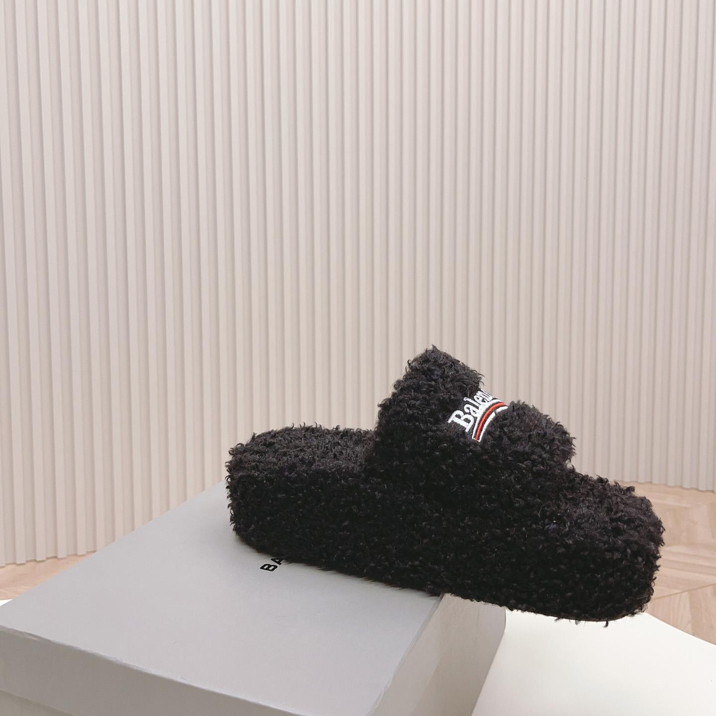 Balenciaga Furry Platform Sandal In Black - FashionPlug