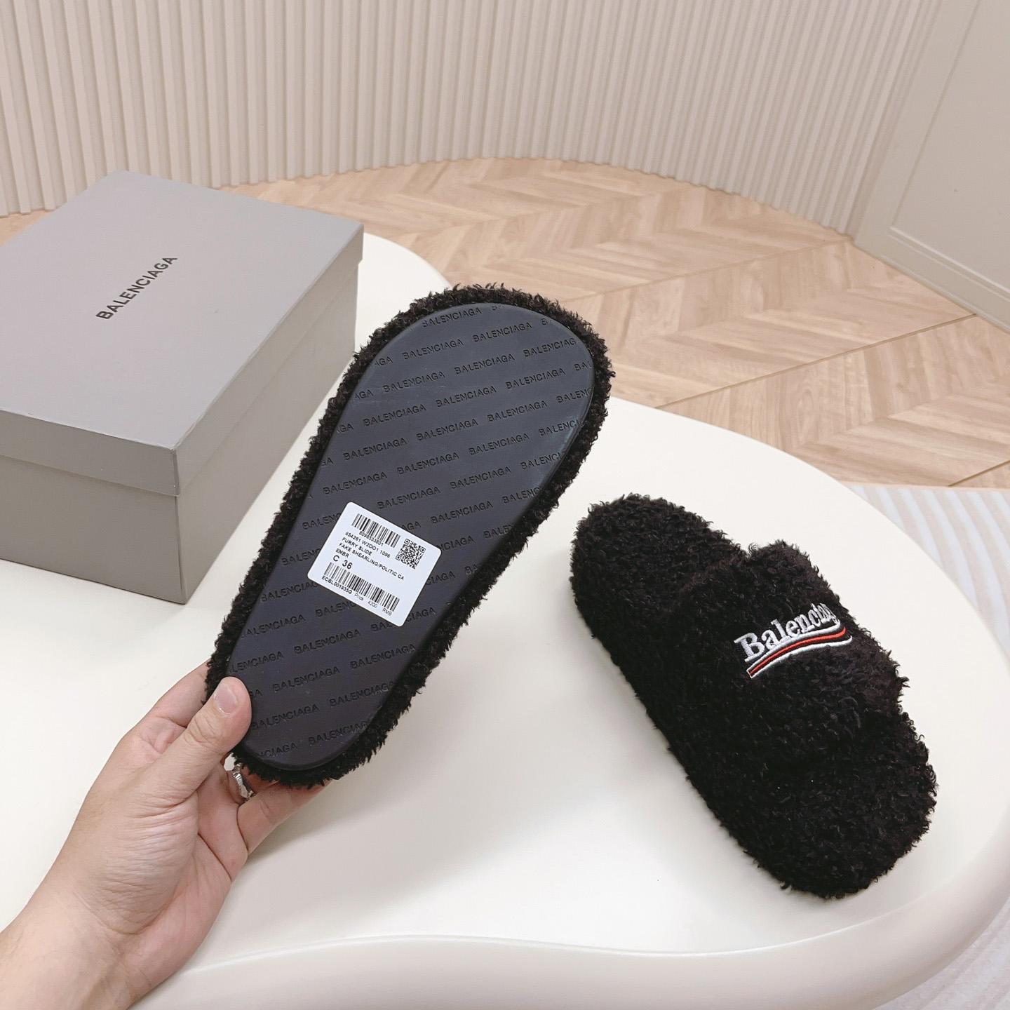 Balenciaga Furry Platform Sandal In Black - FashionPlug