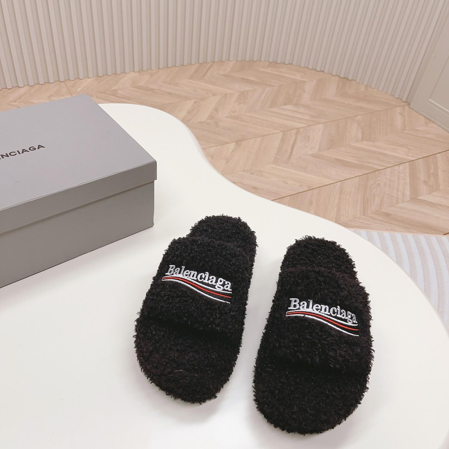 Balenciaga Furry Platform Sandal In Black - FashionPlug
