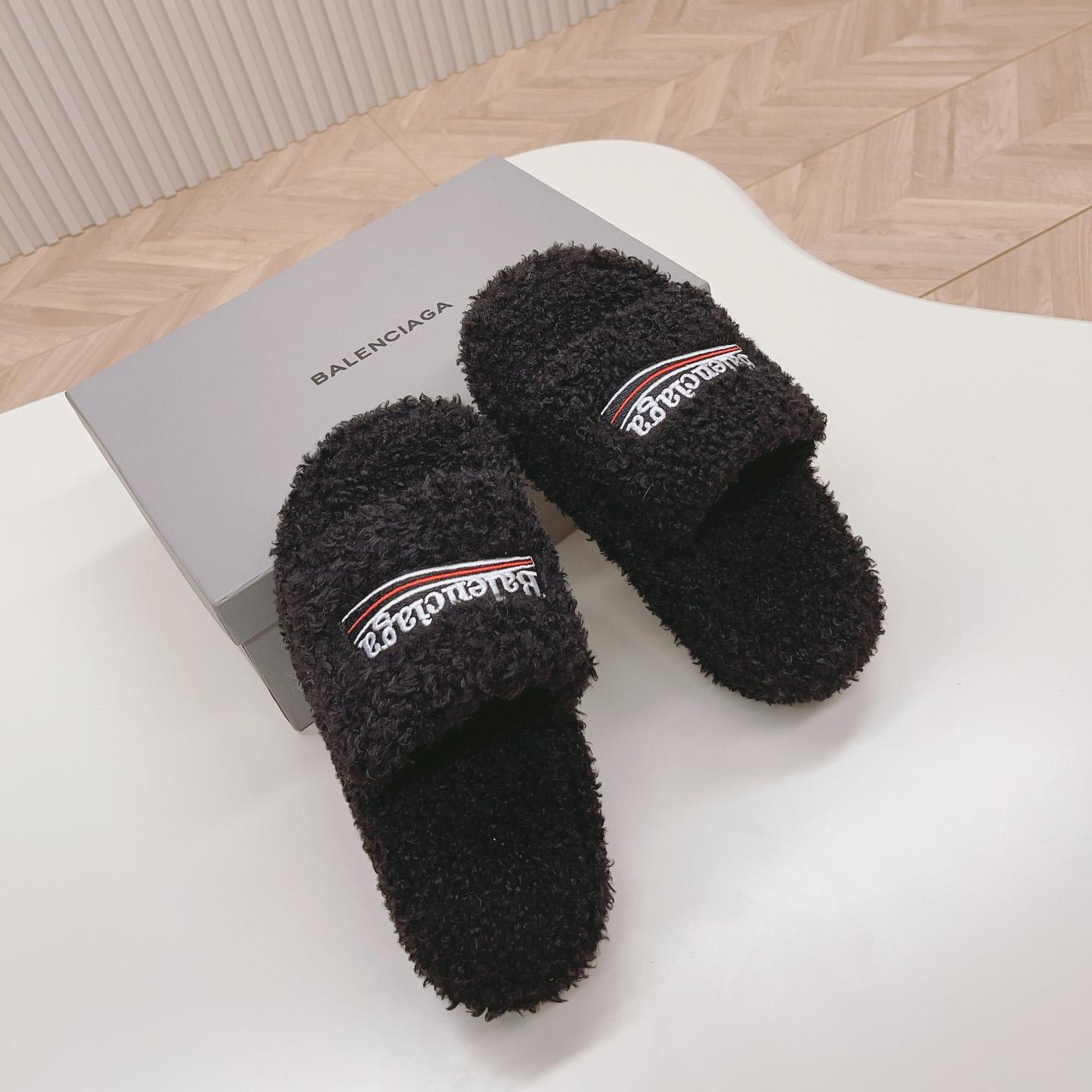 Balenciaga Furry Platform Sandal In Black - FashionPlug