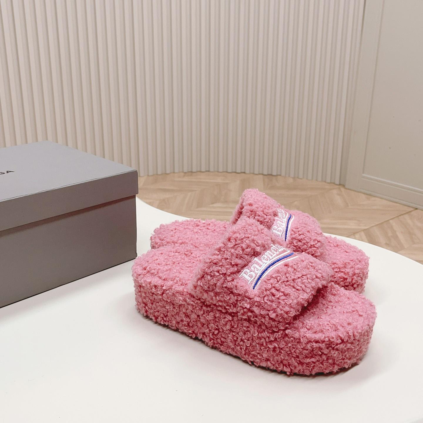 Balenciaga Furry Platform Sandal In Pink - FashionPlug