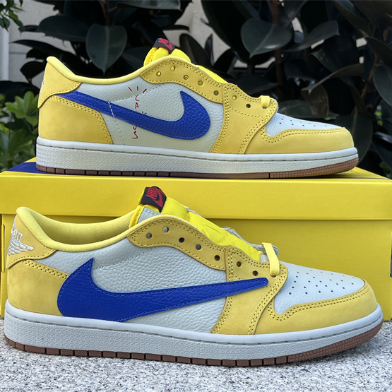 Travis Scott x Air Jordan 1 Low Canary Sneaker      DZ4137-700 - FashionPlug