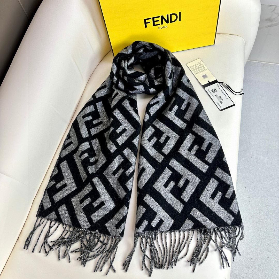 Fendi Black Cashmere Scarf - FashionPlug