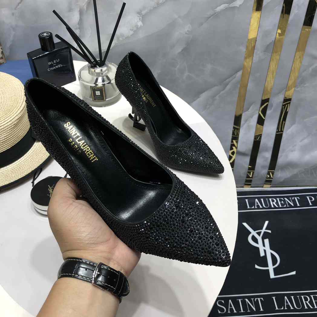 Saint Laurent Black Opyum Glitter Pumps - FashionPlug