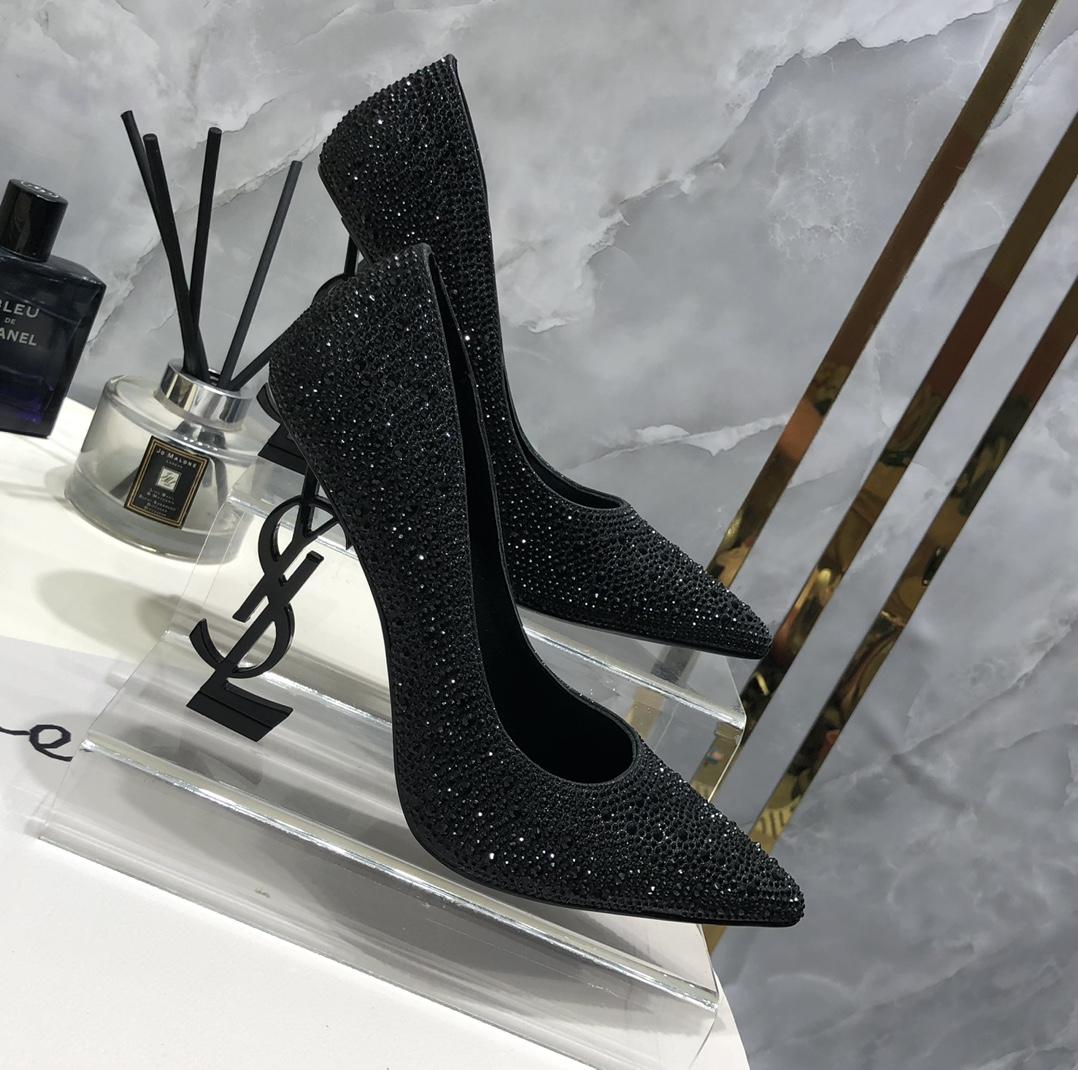 Saint Laurent Black Opyum Glitter Pumps - FashionPlug