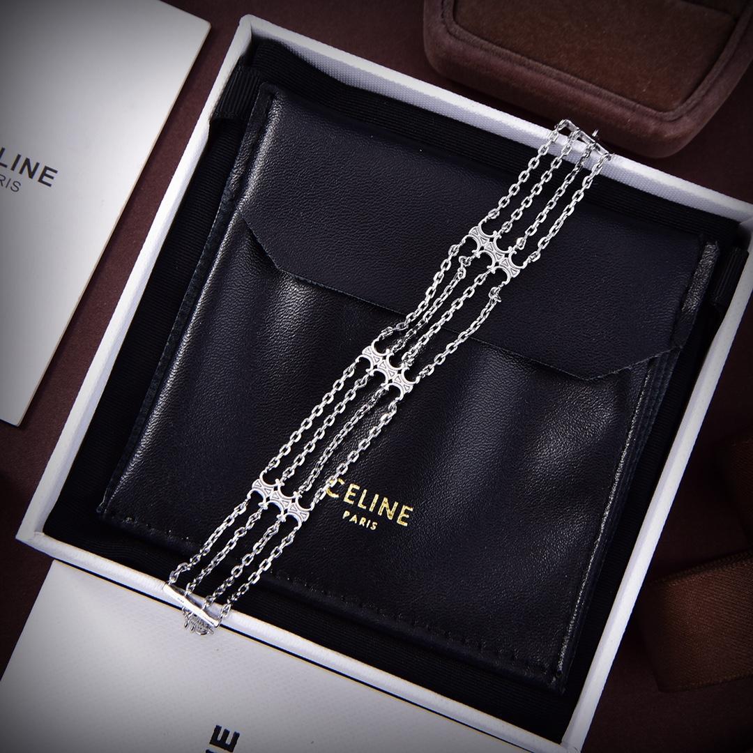 Celine Triomphe Multi Chain Bracelet In Brass With Rhodium Finish  - FashionPlug