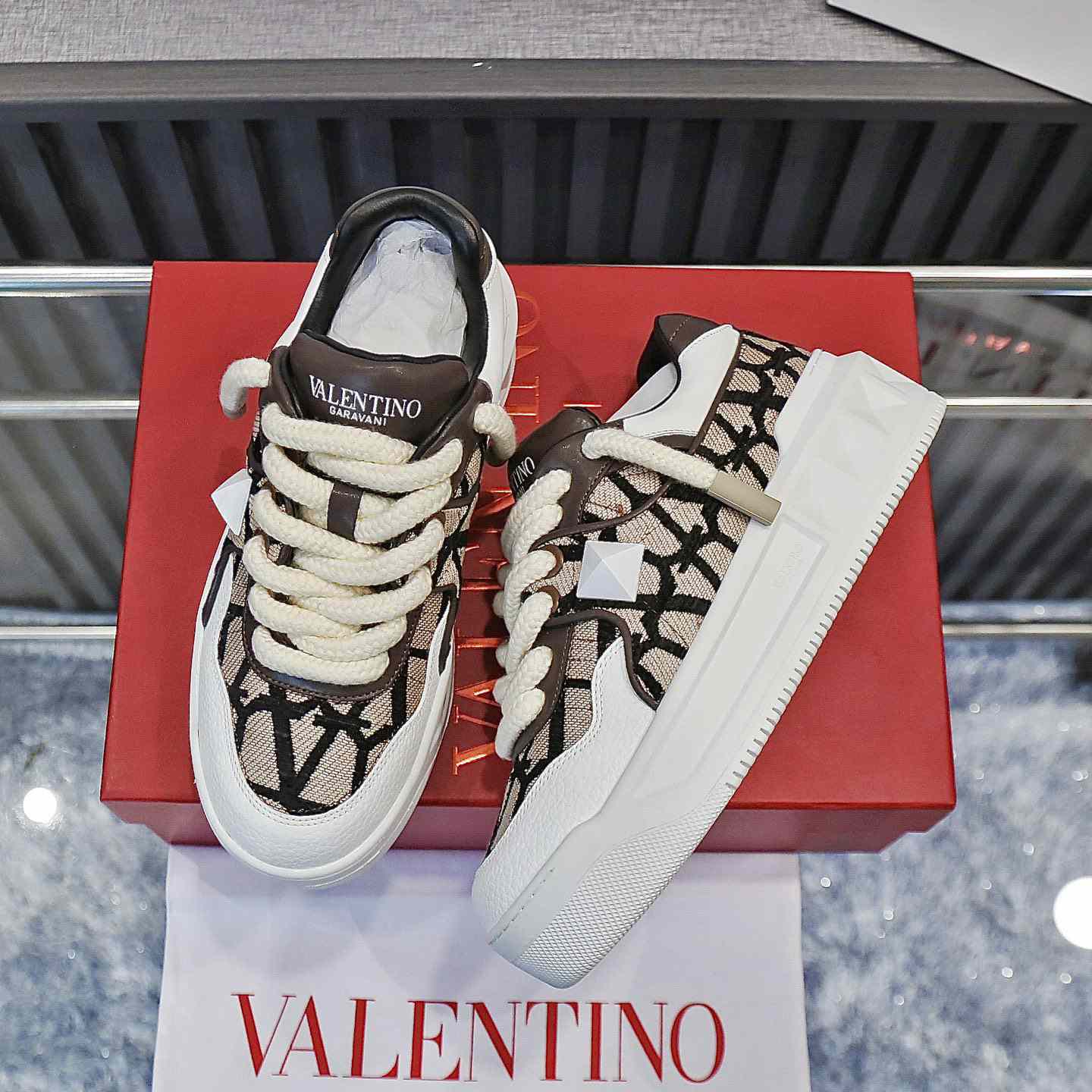 Valenti Garavani One Stud Jacquard Sneakers - FashionPlug