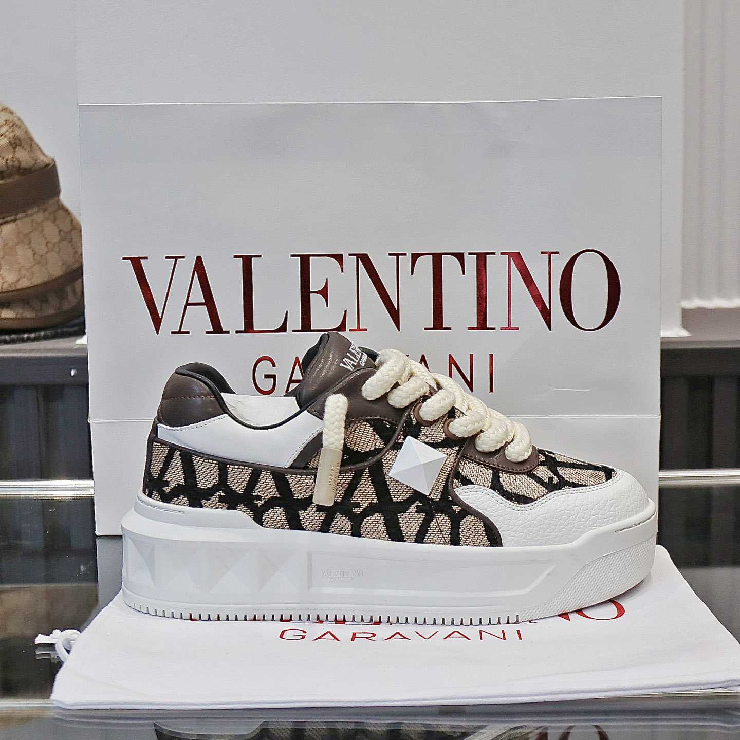 Valenti Garavani One Stud Jacquard Sneakers - FashionPlug