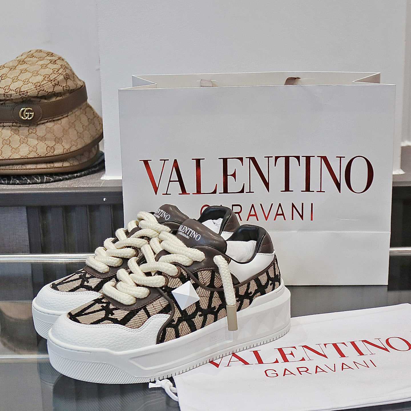 Valenti Garavani One Stud Jacquard Sneakers - FashionPlug