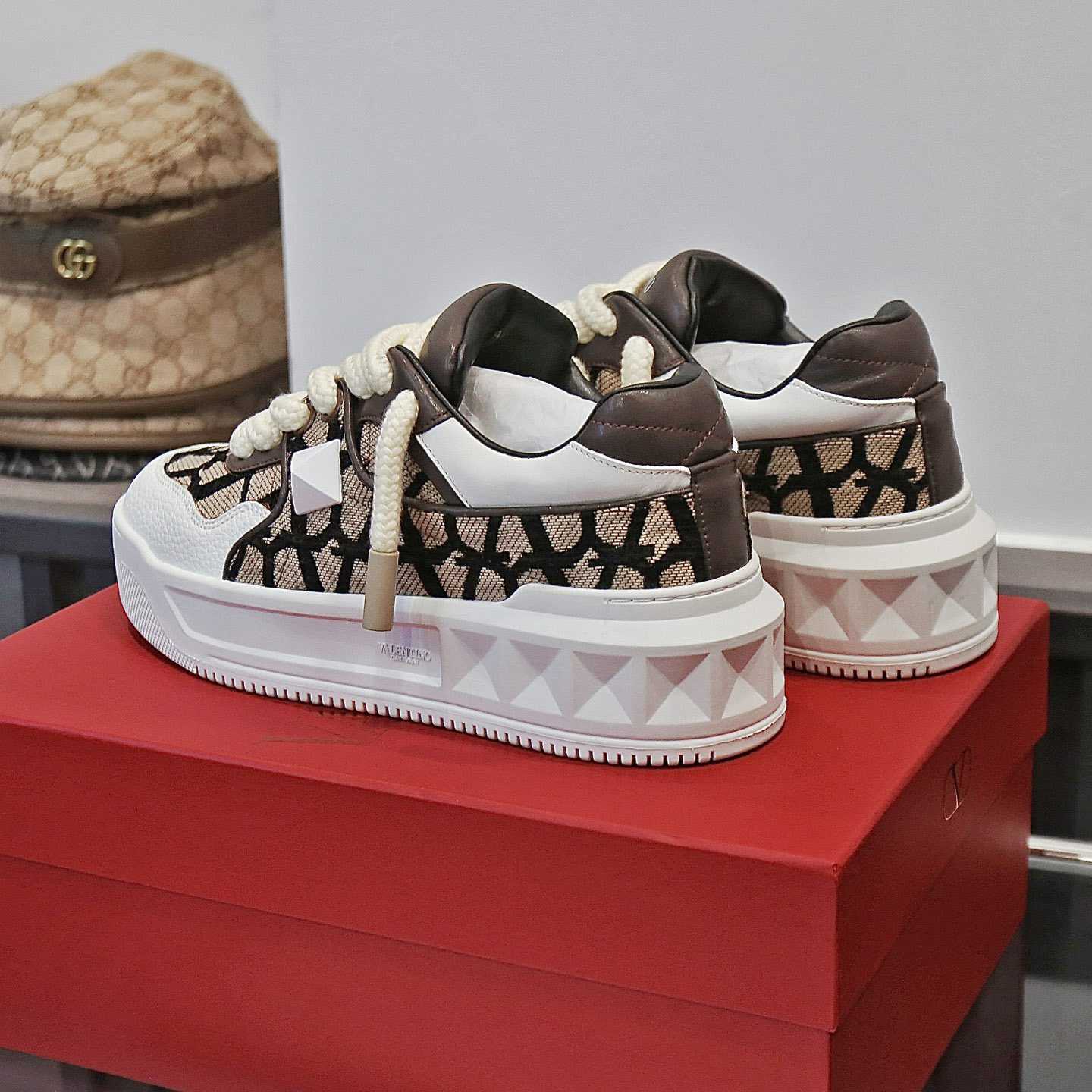 Valenti Garavani One Stud Jacquard Sneakers - FashionPlug