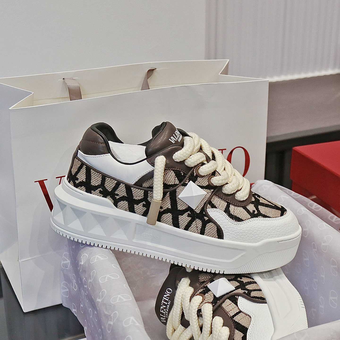 Valenti Garavani One Stud Jacquard Sneakers - FashionPlug