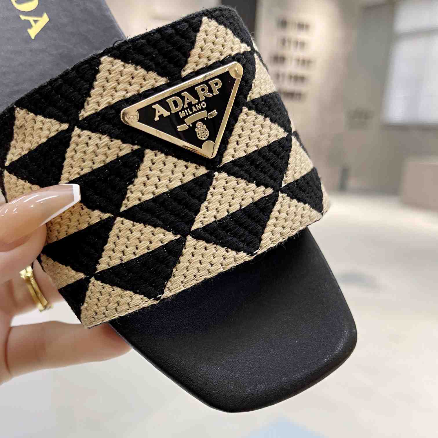 Prada Embroidered Fabric Slides - FashionPlug