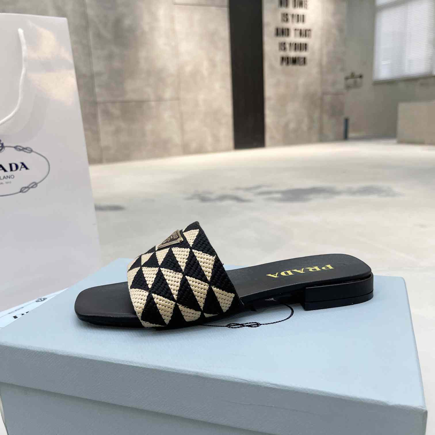Prada Embroidered Fabric Slides - FashionPlug