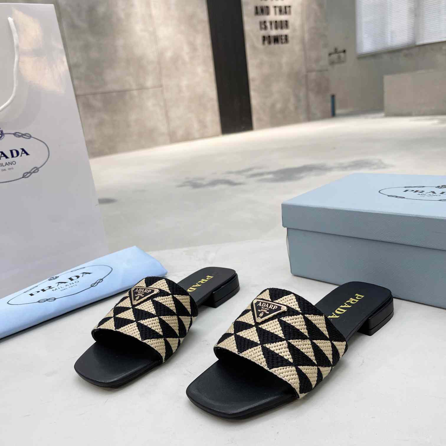 Prada Embroidered Fabric Slides - FashionPlug