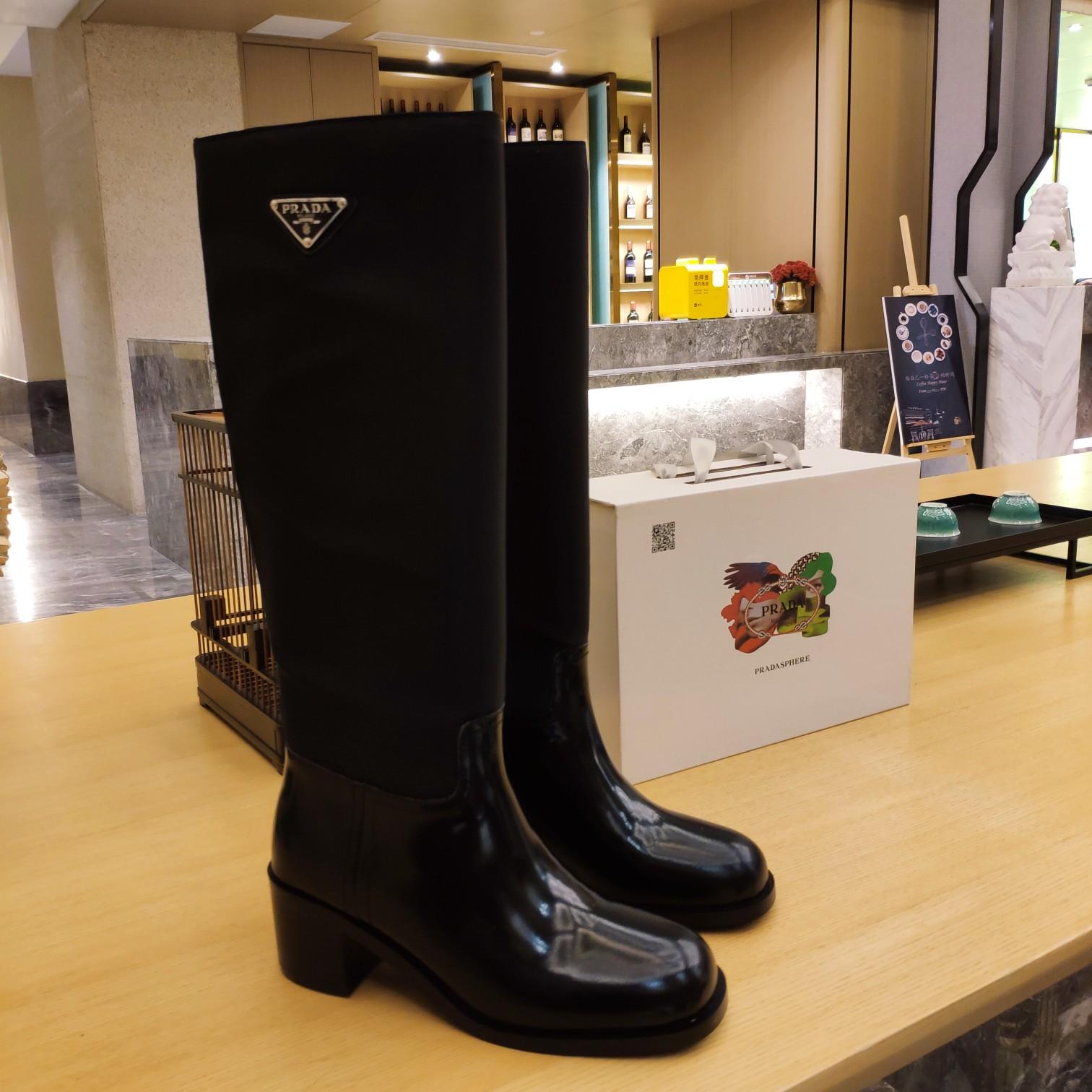 Prada Leather And Re-Nylon Boots - FashionPlug