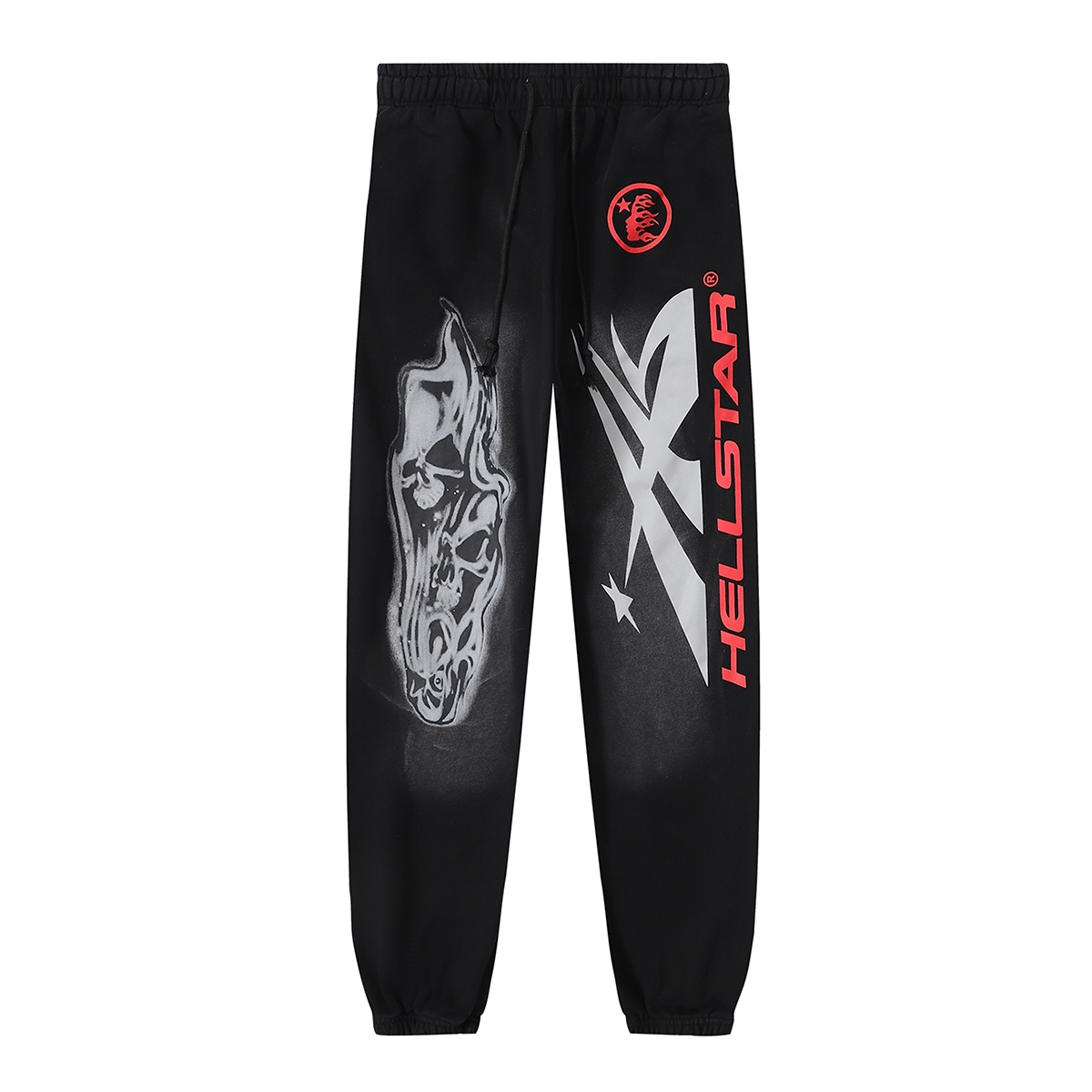 Hellstar Airbrushed Skull Closed Elastic Bottom Sweatpants - FashionPlug