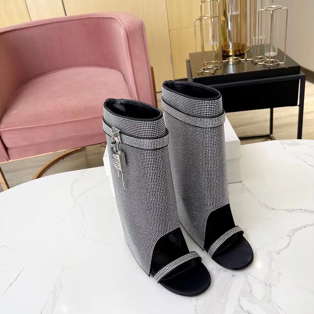 Givenchy Shark Lock Sandals In Satin With Strass - FashionPlug