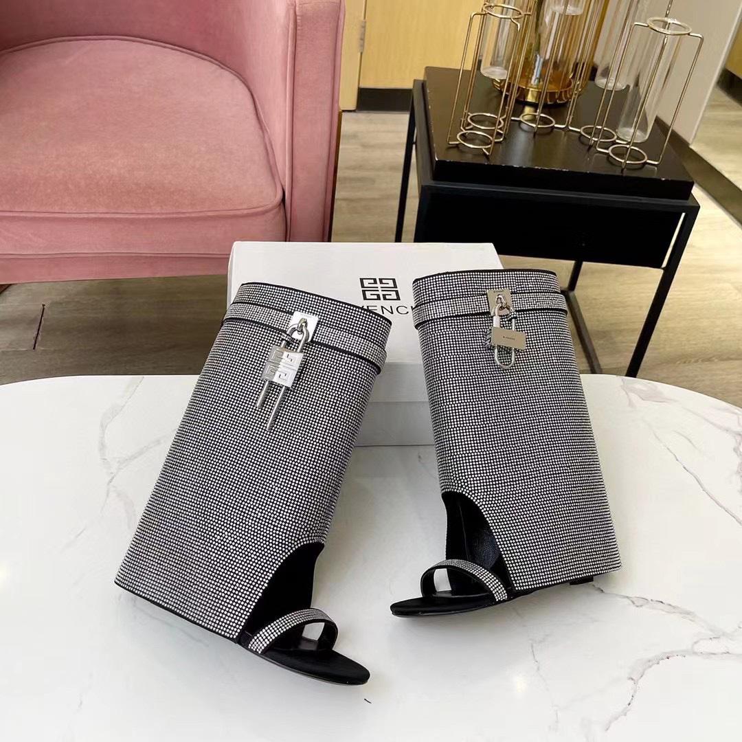 Givenchy Shark Lock Sandals In Satin With Strass - FashionPlug