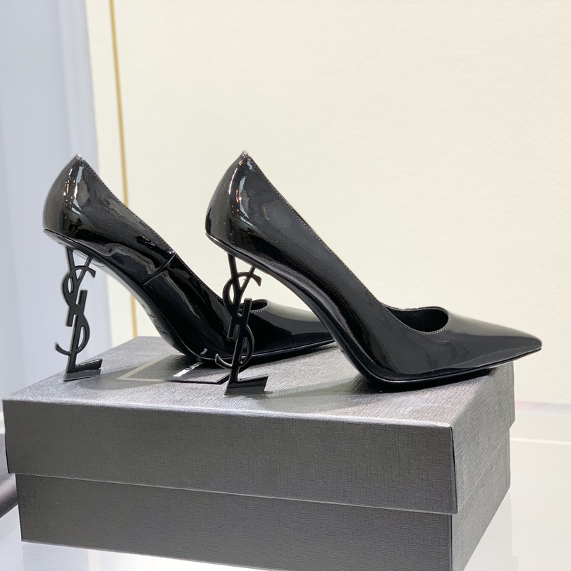 Saint Laurent Logo-heel Leather Pumps - FashionPlug