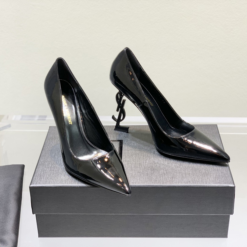 Saint Laurent Logo-heel Leather Pumps - FashionPlug