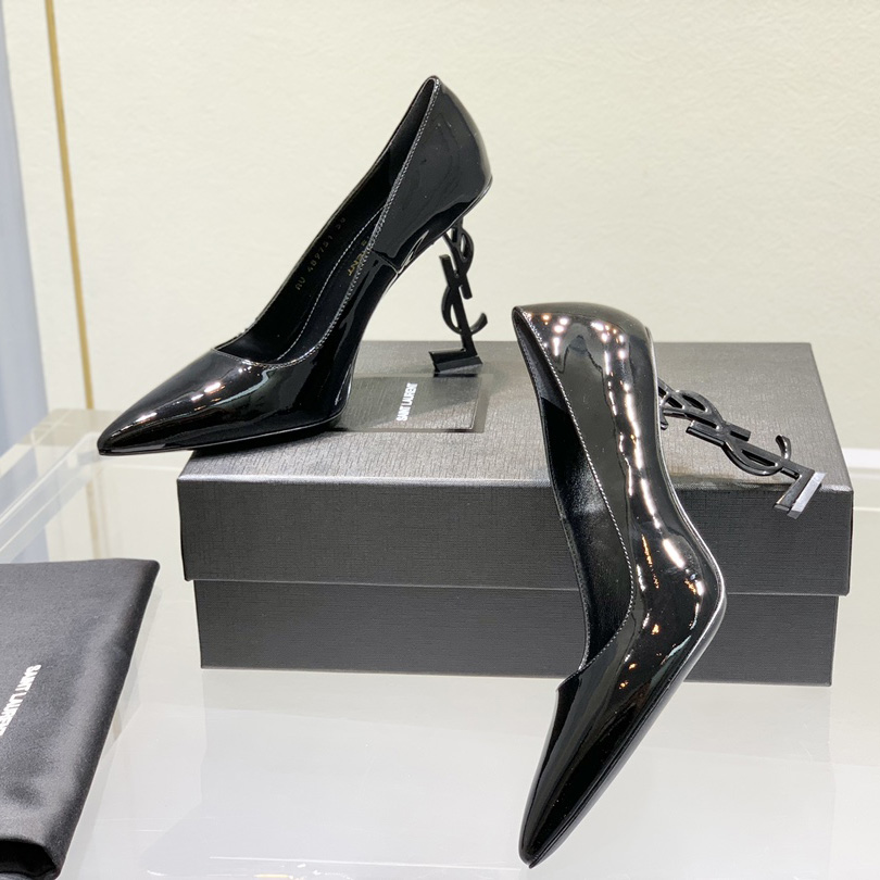 Saint Laurent Logo-heel Leather Pumps - FashionPlug