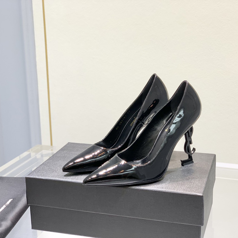 Saint Laurent Logo-heel Leather Pumps - FashionPlug