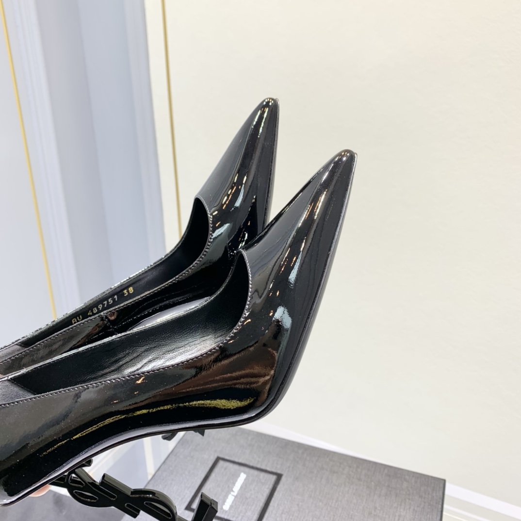 Saint Laurent Logo-heel Leather Pumps - FashionPlug