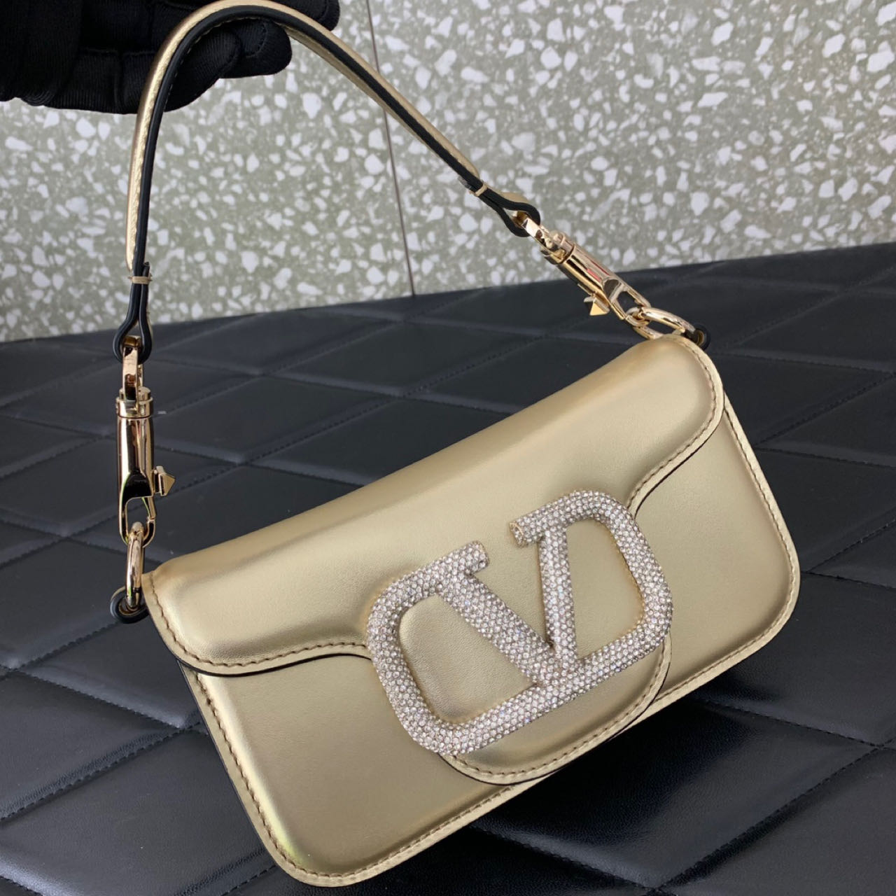 Valenti Garavani Micro Locò Crystal-embellished Bag   (20-11-5cm) - FashionPlug