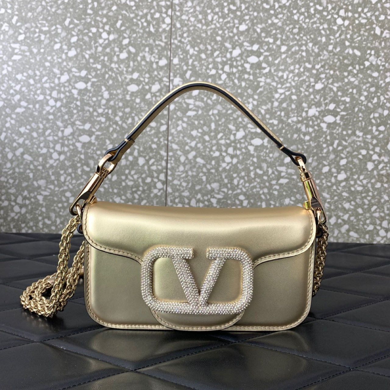 Valenti Garavani Micro Locò Crystal-embellished Bag   (20-11-5cm) - FashionPlug
