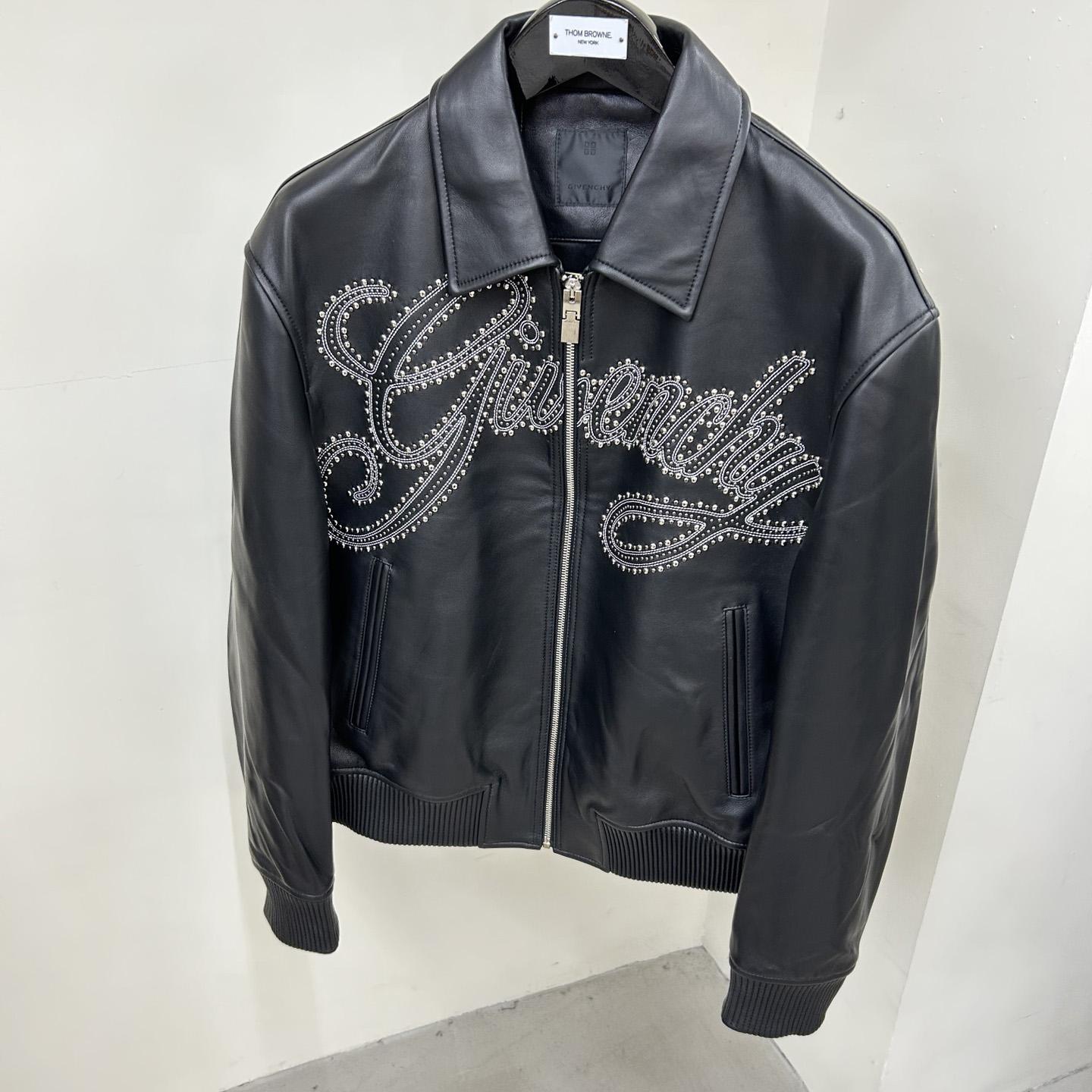 Givenchy Studded-logo Leather Jacket - FashionPlug
