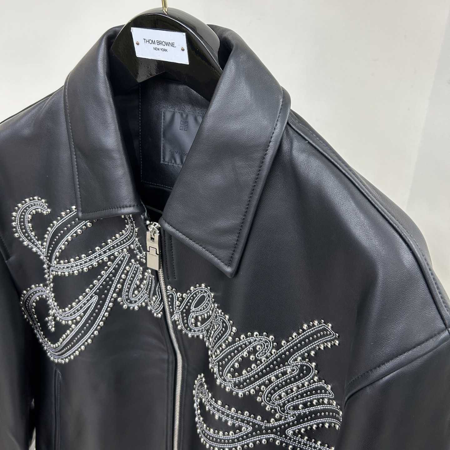 Givenchy Studded-logo Leather Jacket - FashionPlug