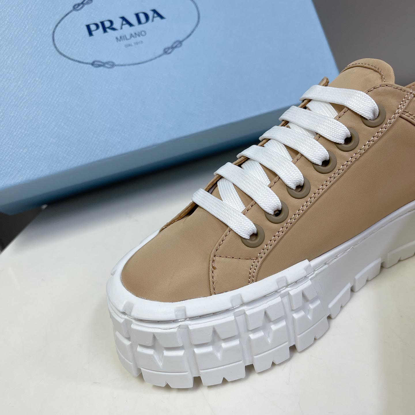 Prada Double Wheel Nylon Gabardine Sneakers - FashionPlug