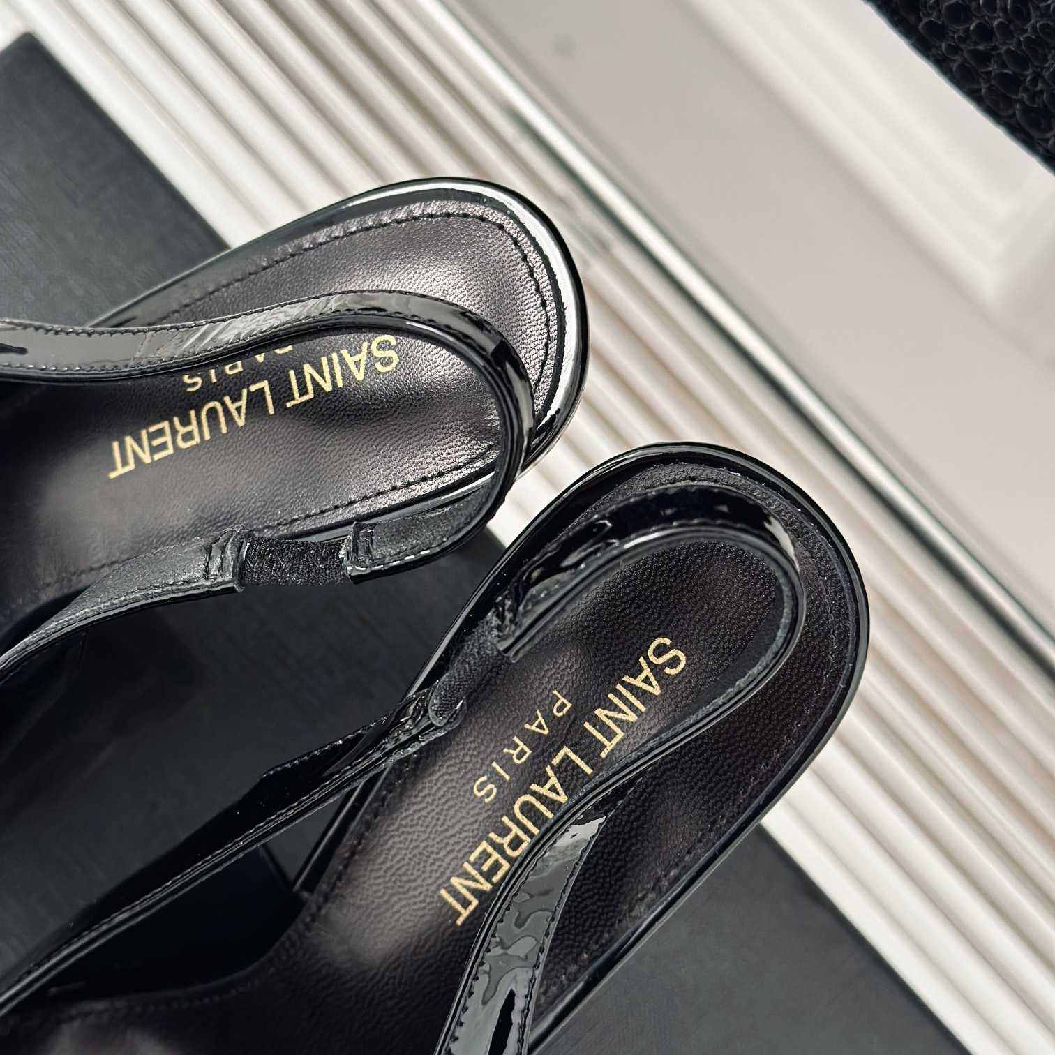 Saint Laurent Avenue Slingback Pumps In Patent Leather - FashionPlug