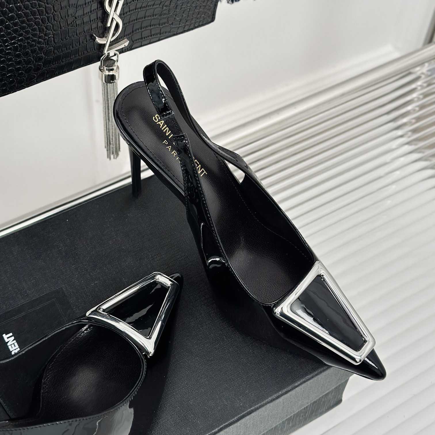 Saint Laurent Avenue Slingback Pumps In Patent Leather - FashionPlug