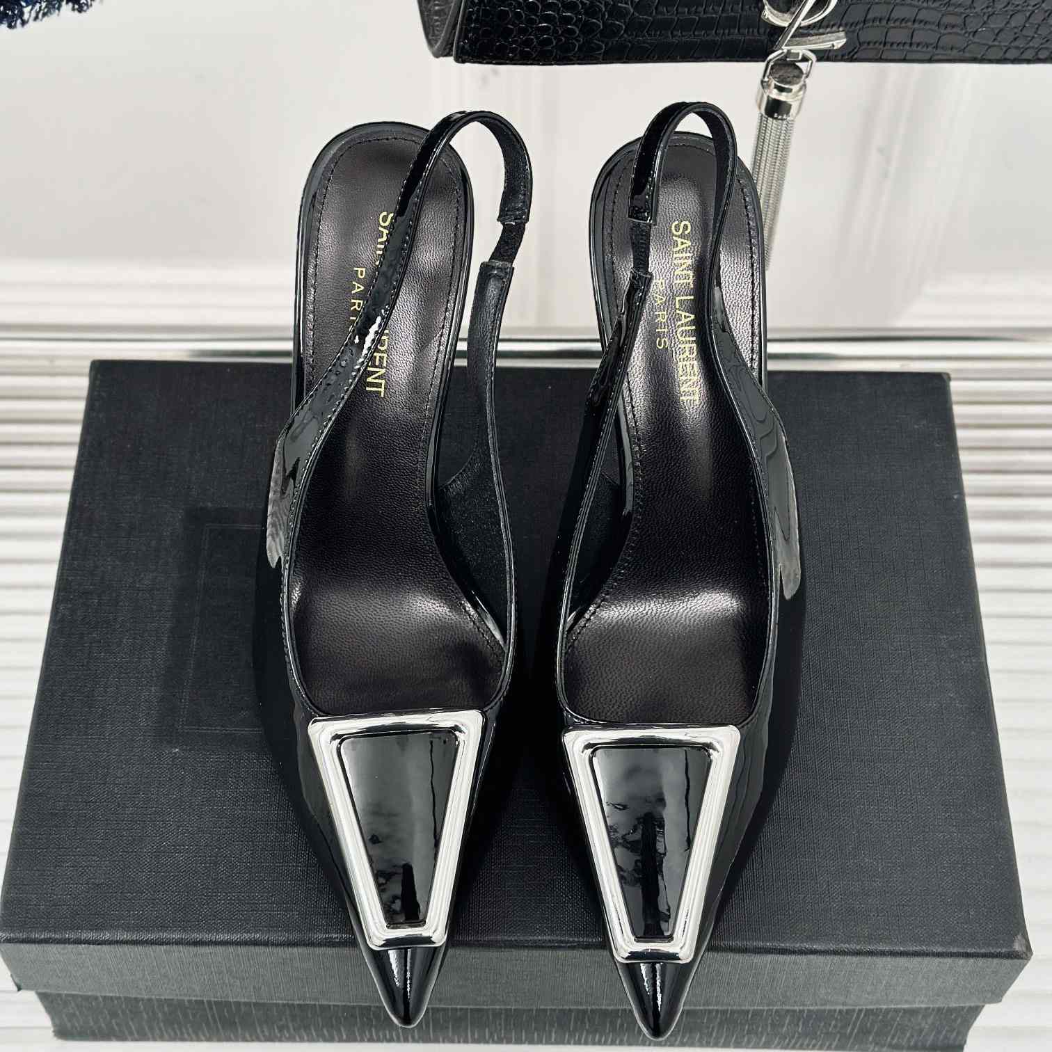 Saint Laurent Avenue Slingback Pumps In Patent Leather - FashionPlug