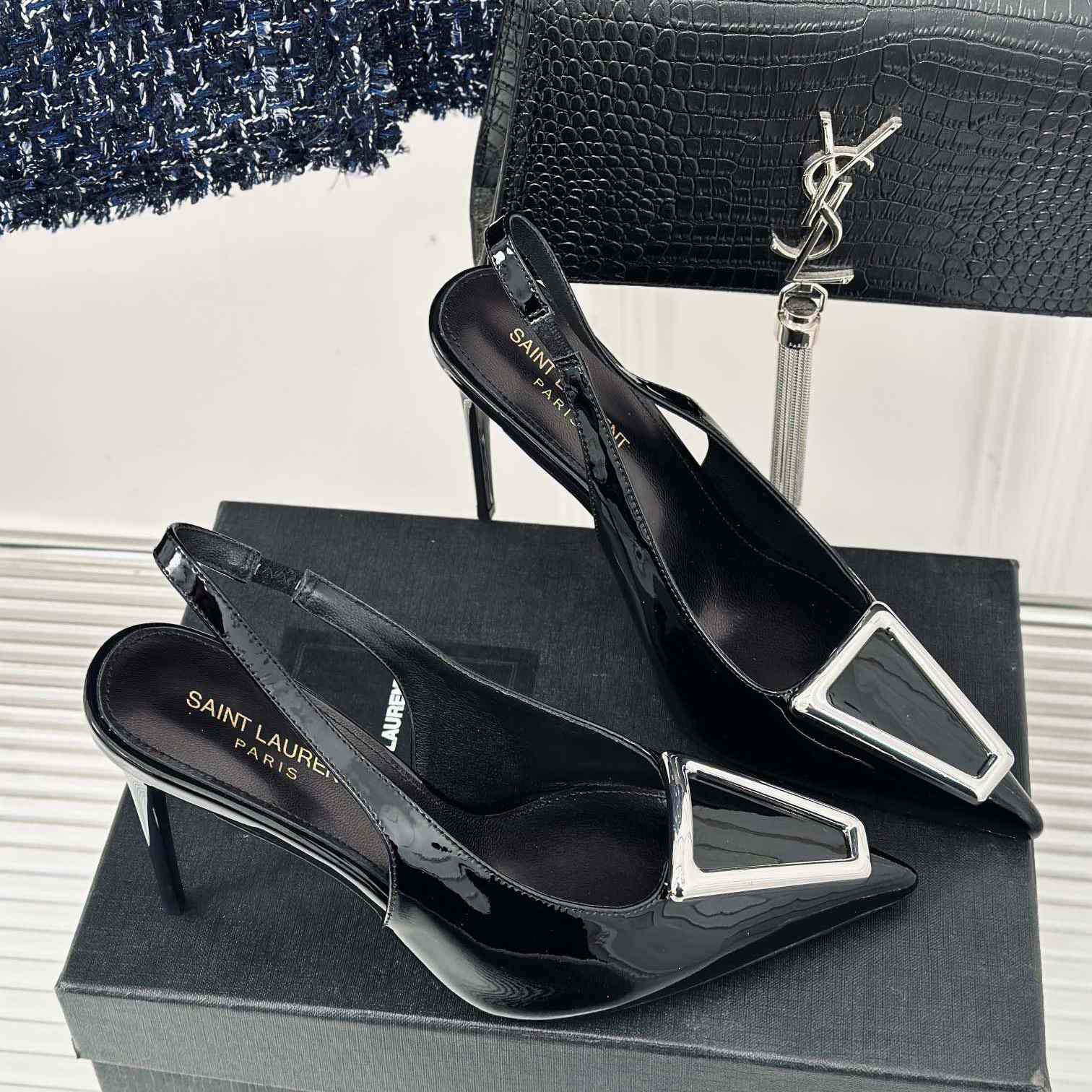 Saint Laurent Avenue Slingback Pumps In Patent Leather - FashionPlug