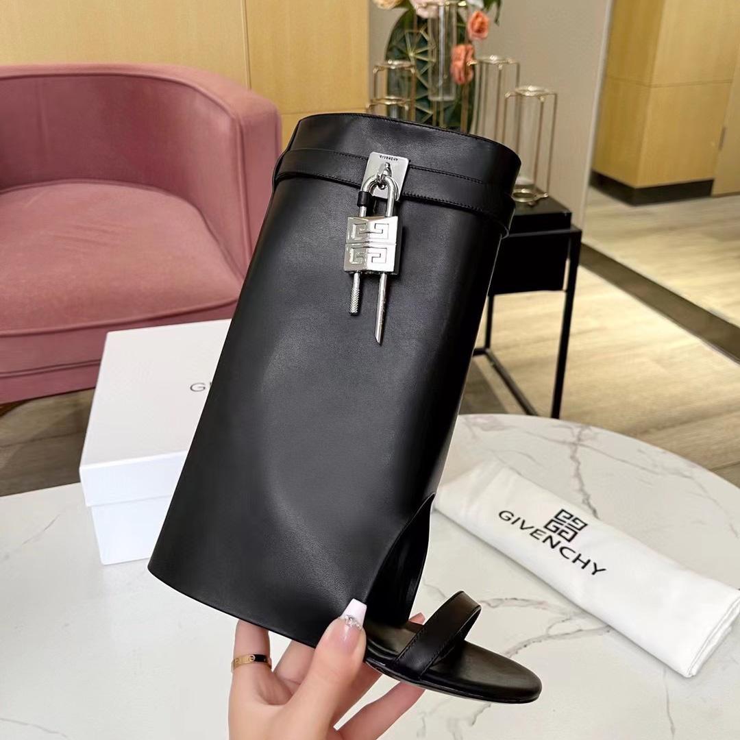 Givenchy Shark Lock Sandals In Leather - FashionPlug