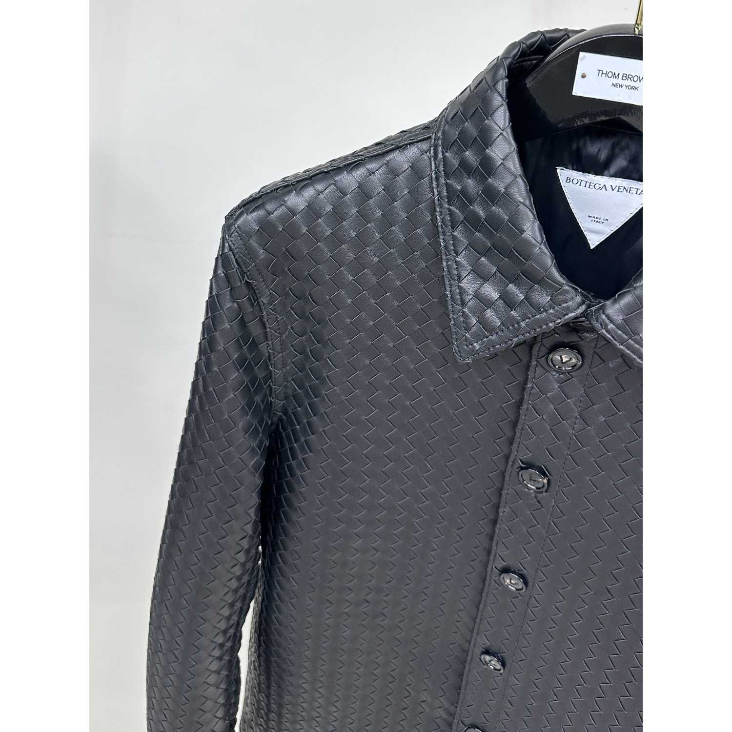 Bottega Veneta Intrecciato Relaxed Leather Shirt - FashionPlug
