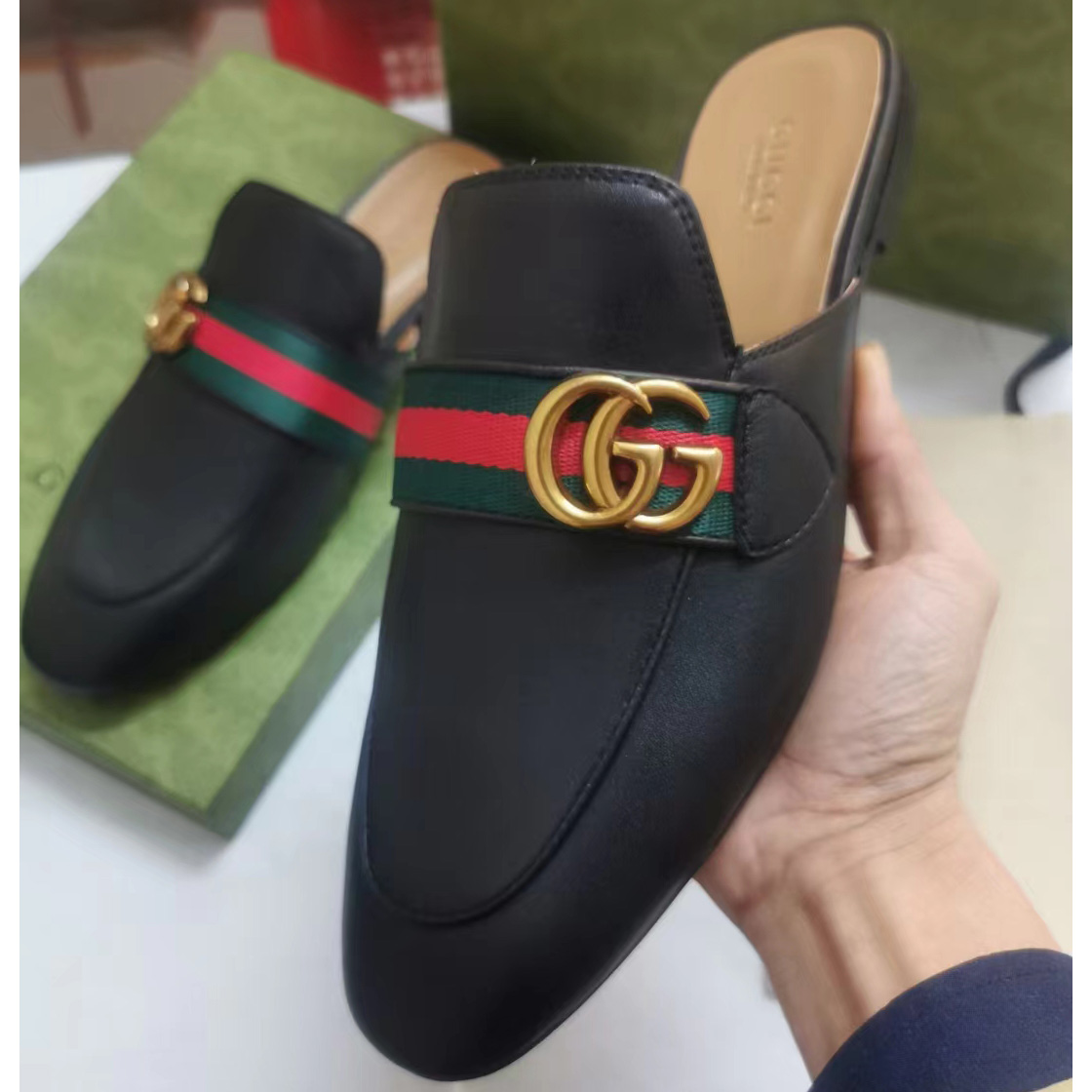 Gucci Web-trimmed Slippers - FashionPlug