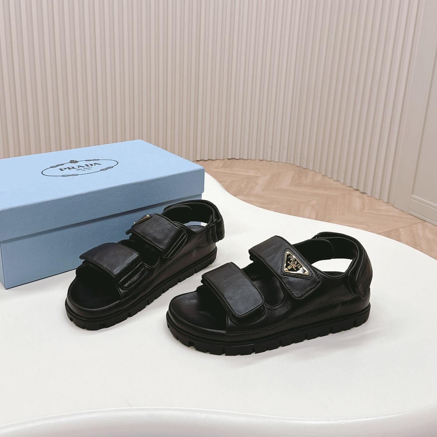 Prada Flat Nappa Leather Sandals - FashionPlug