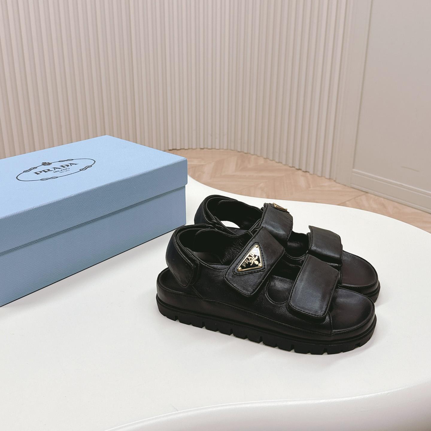 Prada Flat Nappa Leather Sandals - FashionPlug
