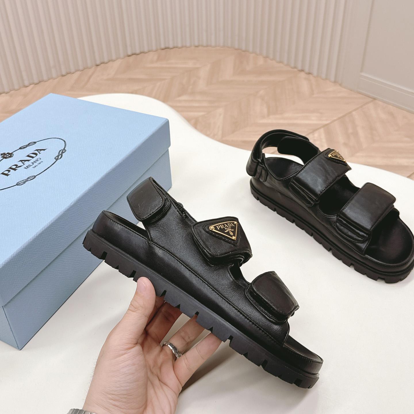 Prada Flat Nappa Leather Sandals - FashionPlug