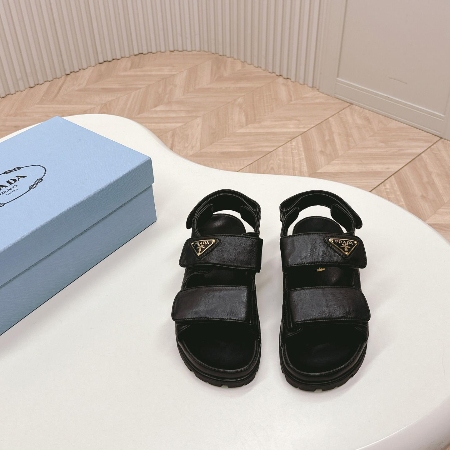Prada Flat Nappa Leather Sandals - FashionPlug