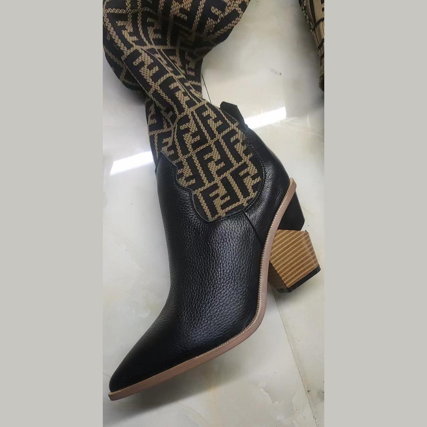 Fendi FF Cowboy Over the Knee Sock Boots  - FashionPlug