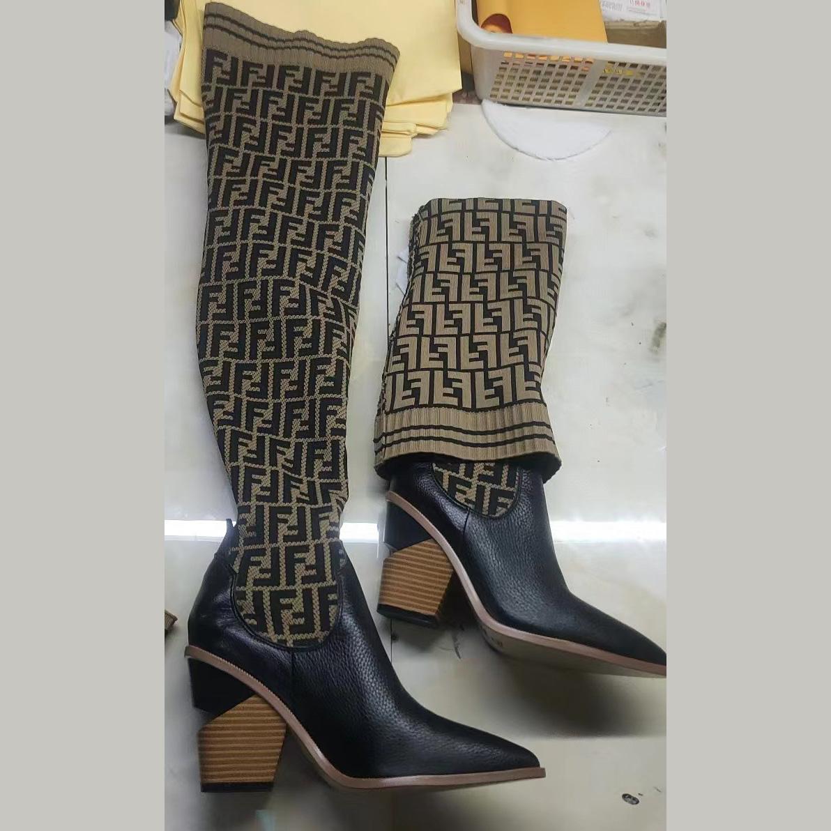 Fendi FF Cowboy Over the Knee Sock Boots  - FashionPlug